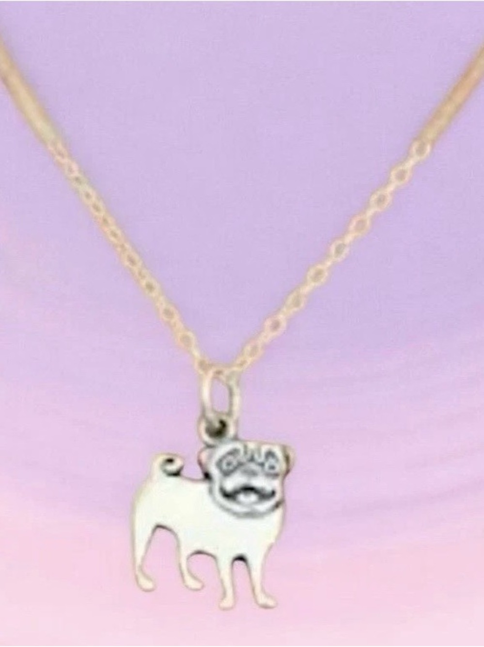 Pug Necklace ~JAI (from QVC) Pug Dog ~ Sterling Silver  ~ Charm Necklace